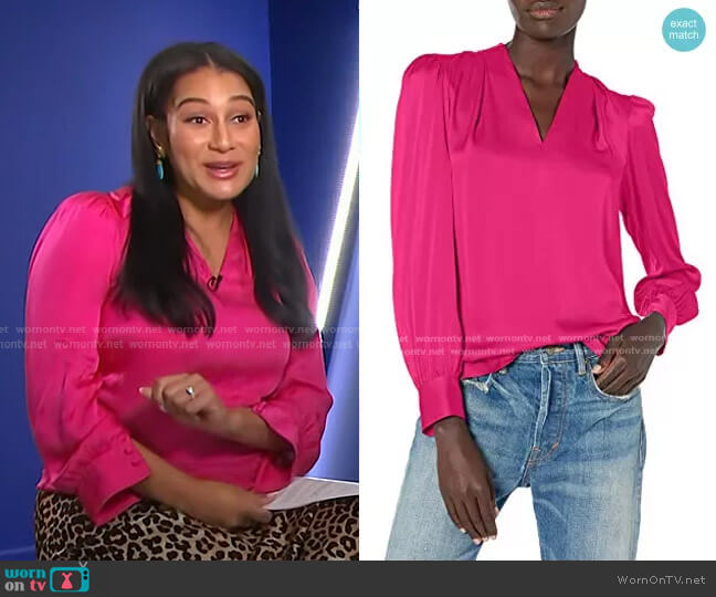 Milly Iris Stretch Silk Top in Shocking Pink