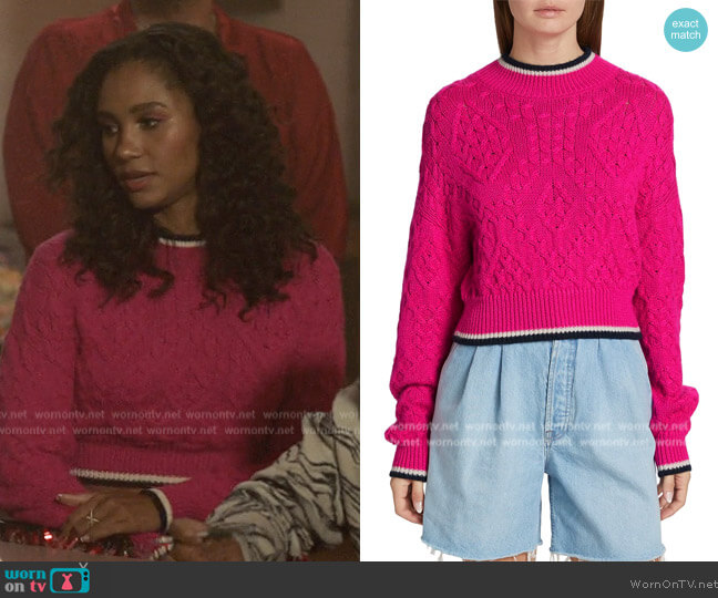 Mother The Mock Alpaca-Blend Crop Sweater worn by Layla Keating (Greta Onieogou) on All American