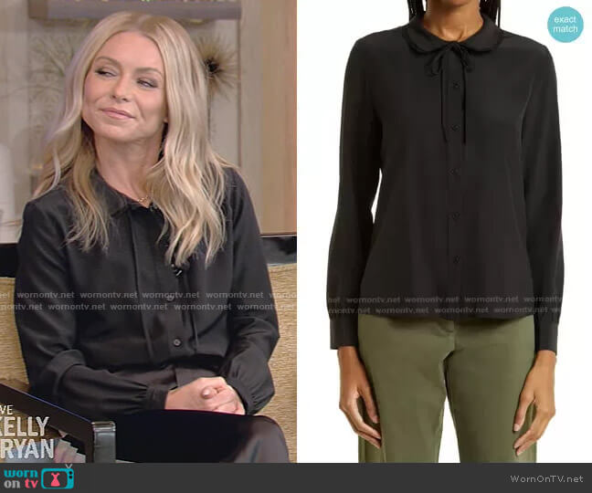 Nili Lotan Monet Tie Neck Silk Blouse worn by Kelly Ripa on Live with Kelly and Mark