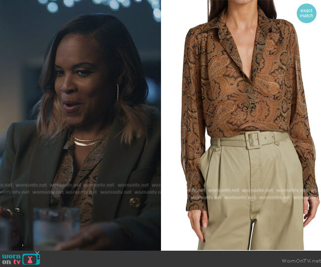 Nili Lotan Colleen Sheer Paisley Blouse worn by Sally Braswell (Nefetari Spencer) on Reasonable Doubt