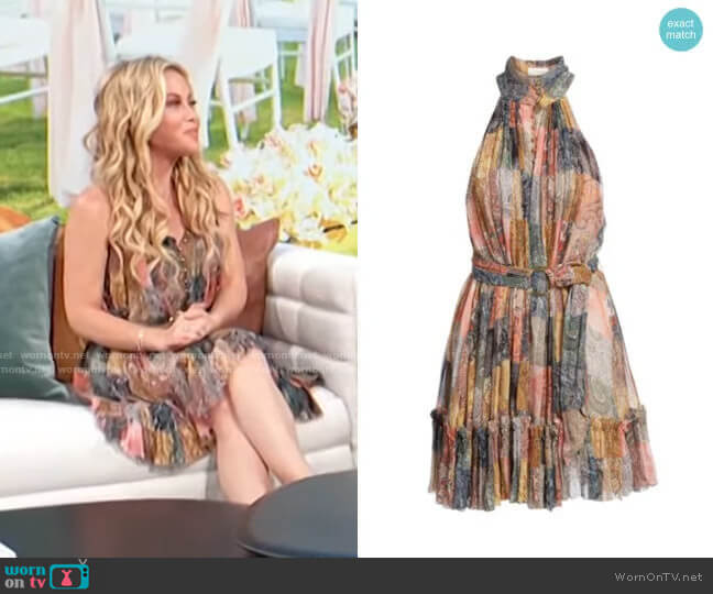 Zimmermann Ninety-Six Patchwork Fit-&-Flare Silk Dress worn by Tara Lipinski on Access Hollywood