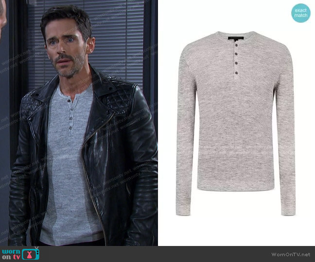 John Varvatos Star USA Otis Waffle Henley Tee worn by Shawn-Douglas Brady (Brandon Beemer ) on Days of our Lives