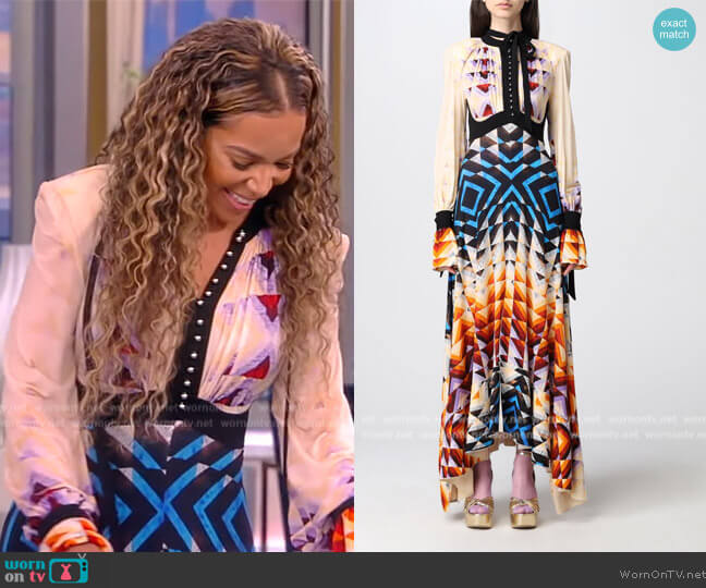 Paco Rabanne Patchwork-Printed Second Skin Jersey Maxi Dress worn by Sunny Hostin on The View