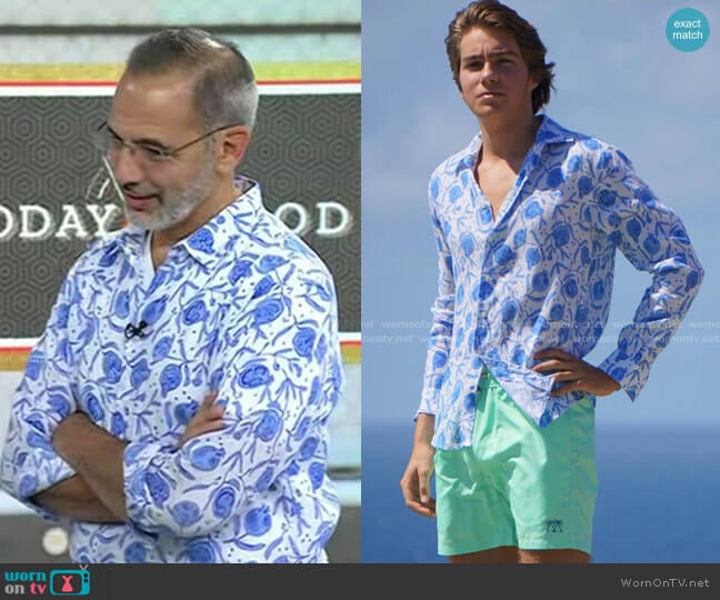 Pink House Mustique Linen Shirt Pomegranate Print worn by Yotam Ottolenghi on Today