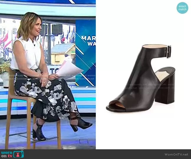 Prada Leather Ankle-Wrap Sandal in Nero worn by Savannah Guthrie on Today