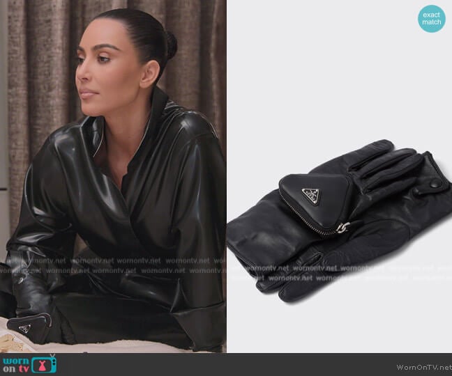 Prada Nappa leather gloves with pouch worn by Kim Kardashian (Kim Kardashian) on The Kardashians