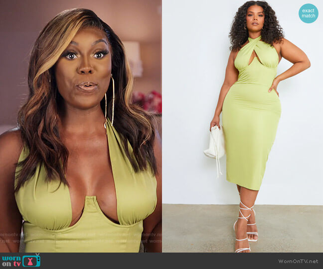 Pretty Little Thing Plus Lime Woven Cross Front Midi Dress worn by Wendy Osefo on The Real Housewives of Potomac