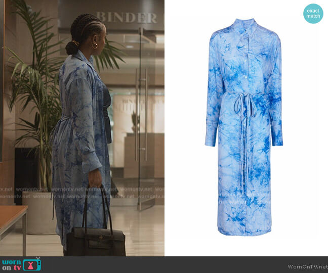 Proenza Schouler Tie-dye silk shirtdress worn by Fallon Stephens (Aries Sanders) on Reasonable Doubt