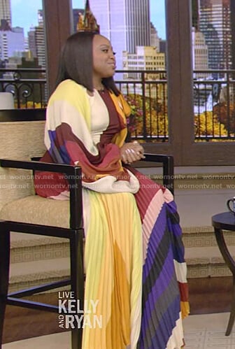 Quinta Brunson’s colorblock pleated maxi dress on Live with Kelly and Ryan