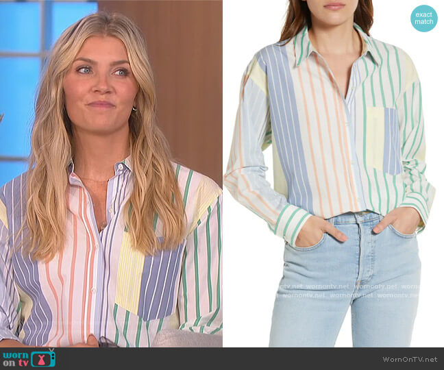 Rails Arlo Stripe Long-Sleeve Button-Down Top worn by Amanda Kloots on The Talk