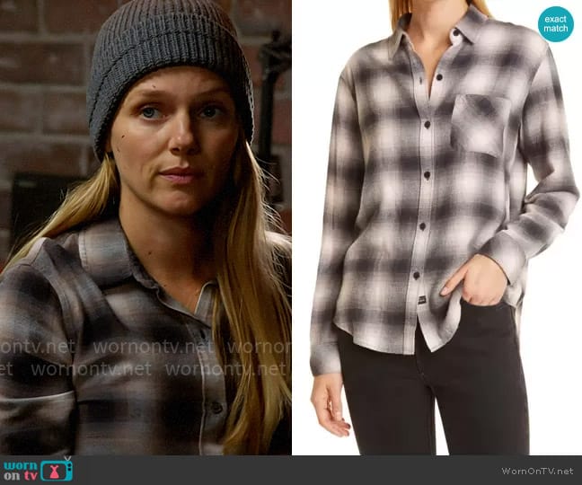 Rails Milo Shirt in Latte Black Shadow worn by Hailey Upton (Tracy Spiridakos) on Chicago PD