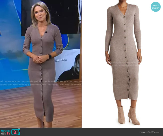Ronny Kobo Vianne Long Sleeve Dress in Walnut worn by Amy Robach on Good Morning America