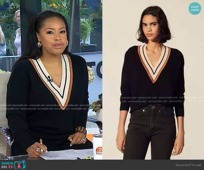 Sandro Sweater with Striped Neckline worn by Sheinelle Jones on Today