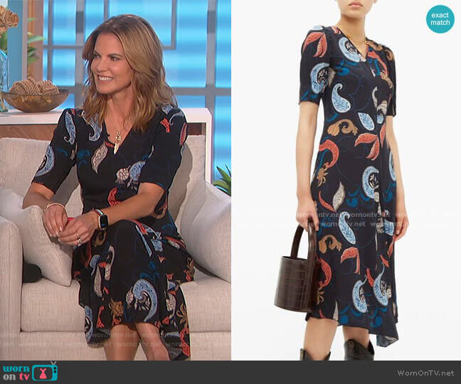 See by Chloe Paisley-Print Dipped-Hem Crepe Dress worn by Natalie Morales on The Talk