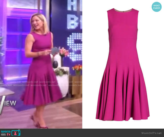 Sergio Hudson Seamed Sleeveless Pleated Dress in Magenta worn by Sara Haines on The View