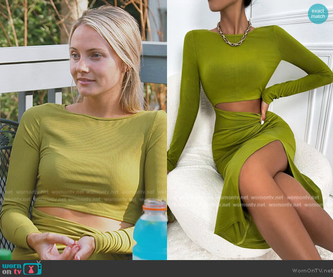 Shein Cut Out Twist Front Slit Thigh Bodycon Dress worn by Taylor Ann Green on Southern Charm