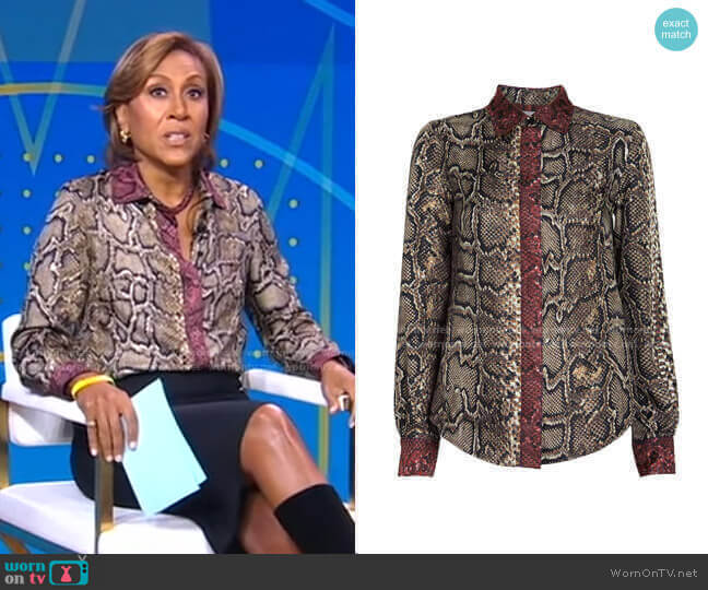 Victoria Beckham Slim Snake-Printed Silk Shirt worn by Robin Roberts on Good Morning America