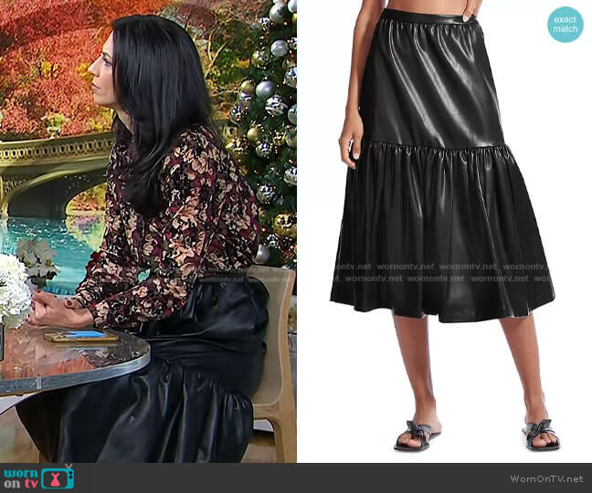 Staud Orchid Vegan Leather Tiered Midi Skirt worn by Dr. Natalie Azar on Today