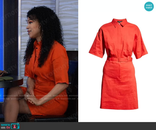 Theory Linen-Blend Mini Shirtdress in Poppy worn by Portia Robinson (Brook Kerr) on General Hospital