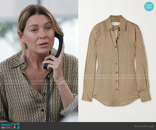 Victoria Beckham Monogram Striped Collared Shirt worn by Meredith Grey (Ellen Pompeo) on Greys Anatomy