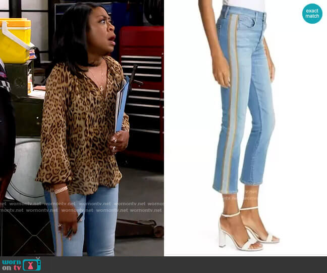 Veronica Beard Carolyn High Waist Crop Baby Boot Jeans worn by Tina Butler (Tichina Arnold) on The Neighborhood