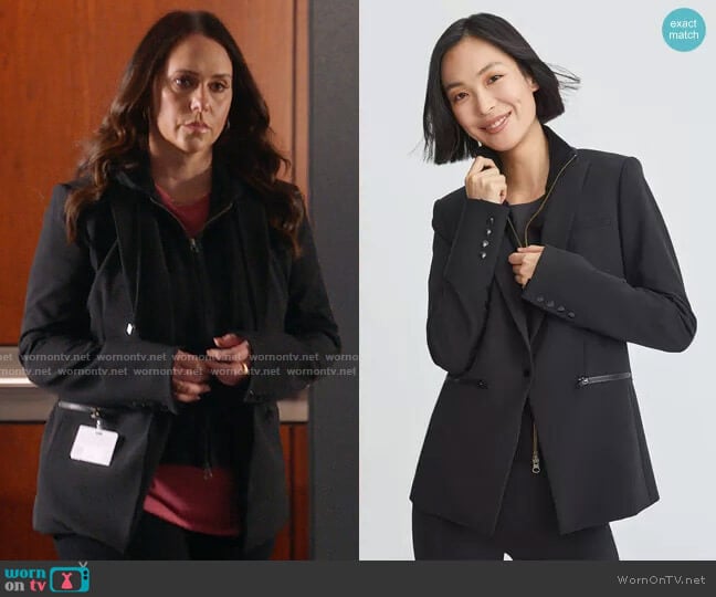Veronica Beard Core Scuba Jacket in Black worn by Maddie Kendall (Jennifer Love Hewitt) on 9-1-1
