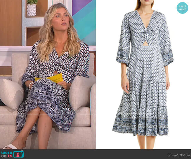Veronica Beard Dinia Tiered cutout printed cotton-blend poplin midi dress worn by Amanda Kloots on The Talk
