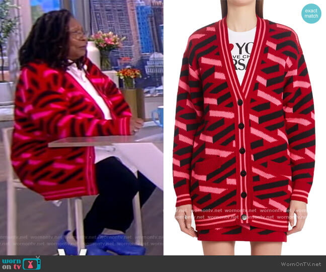 Versace La Greca Monogram Wool Cardigan worn by Whoopi Goldberg on The View