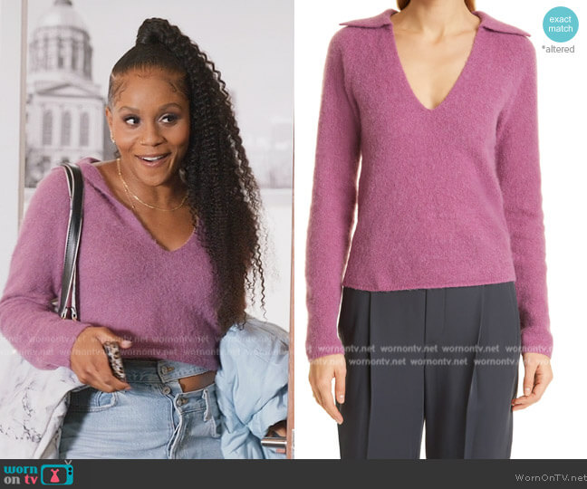 Vince Brushed Polo Pullover in Hollyhock worn by Keisha (Netta Walker) on All American Homecoming