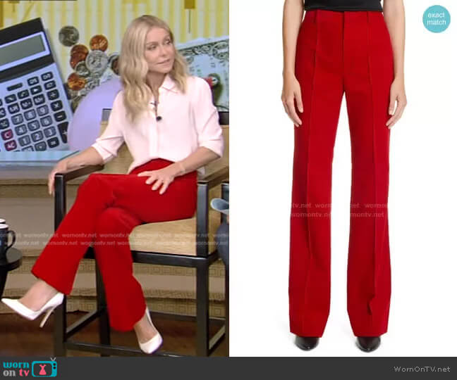 Saint Laurent Wide Leg Corduroy Pants worn by Kelly Ripa on Live with Kelly and Mark