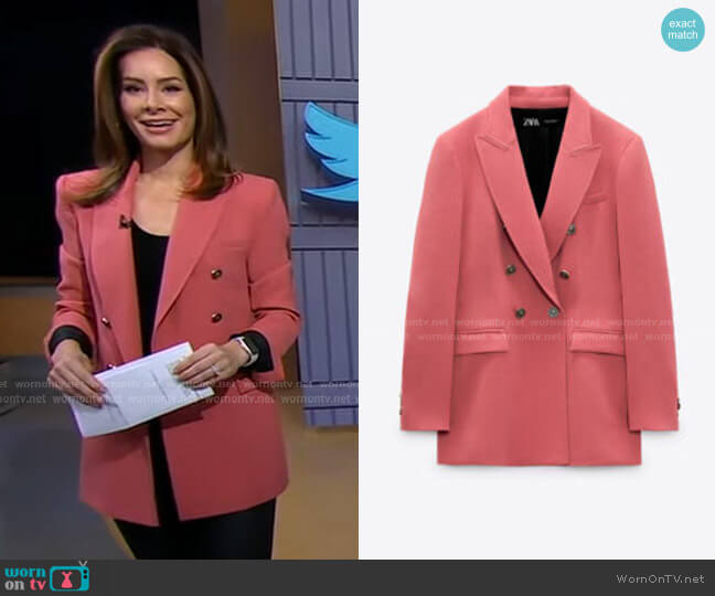 Zara Tailored Double Breasted Blazer in Terracotta worn by Rebecca Jarvis on Good Morning America