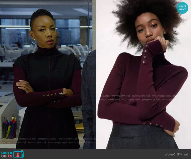 Zara Basic Turtleneck Sweater in Burgundy worn by Carmen Moyo (Charmaine Bingwa) on The Good Fight