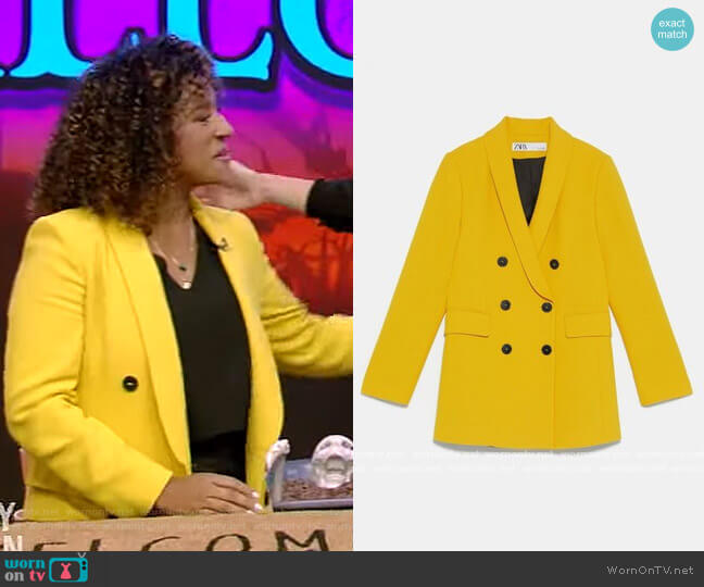 Zara Yellow Double Breasted Blazer worn by Dayna Isom Johnson on Live with Kelly and Mark