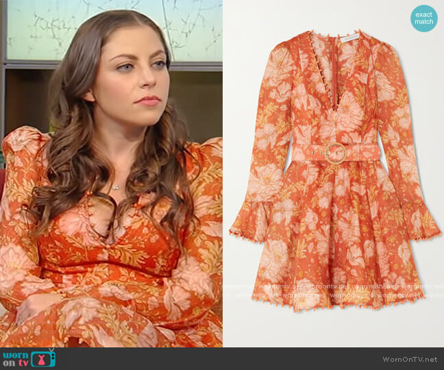 Zimmermann Kaleidoscope beaded floral-print linen mini dress worn by Ally Shapiro on Tamron Hall Show