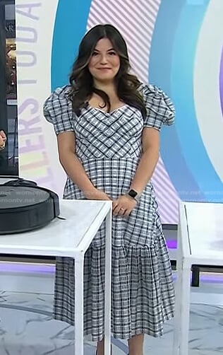 Adrianna’s plaid puff sleeve midi dress on Today