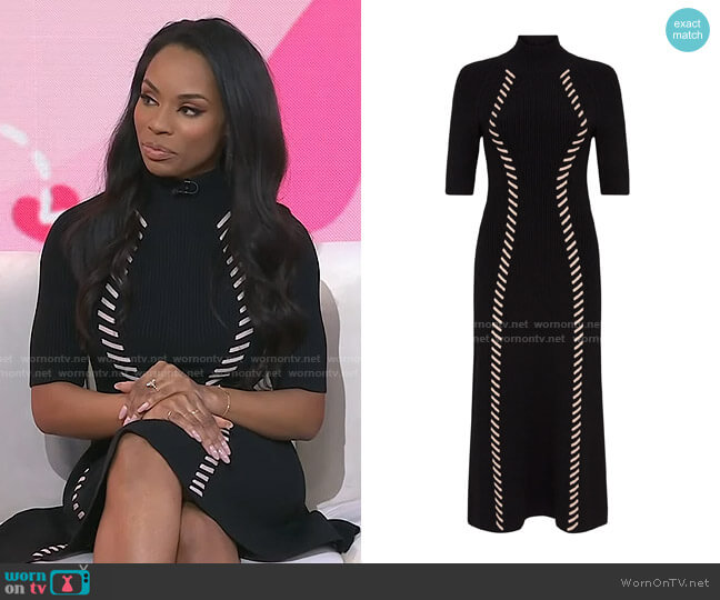 Aje Meadow Lace-Up Knit Midi Dress worn by Devyn Simone on Today
