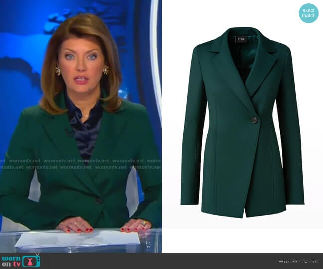 Akris Lorenz Asymmetric Button Jacket worn by Norah O'Donnell on CBS Evening News