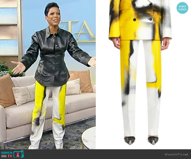 Alexander McQueen Mushroom Spore High Waist Cigarette Trousers worn by Tamron Hall on Tamron Hall Show