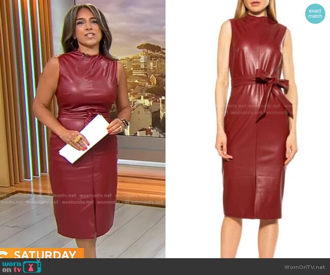Alexia Admor Fara Faux Leather Dress in Burgundy worn by Michelle Miller on CBS Mornings
