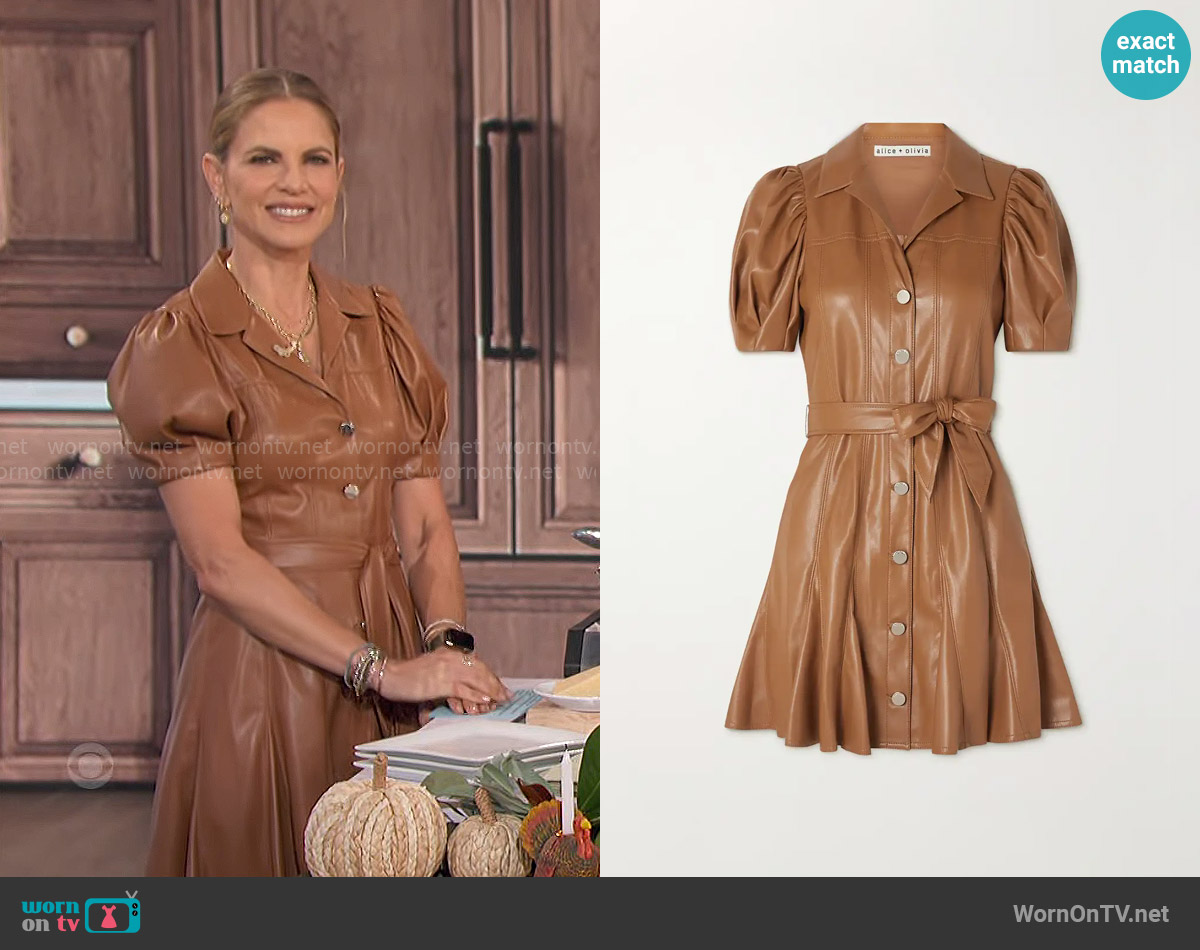 Alice and OIivia Ofra Vegan Leather Mini Dress worn by Natalie Morales on The Talk