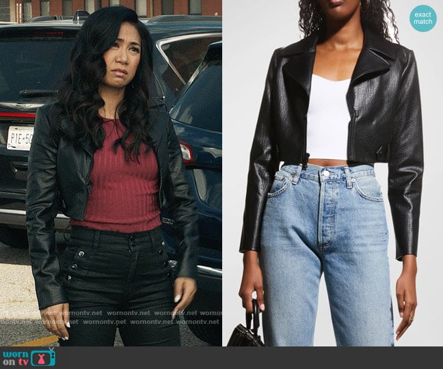 Alice + Olivia Yardley Vegan Leather Jacket worn by Melody Bayani (Liza Lapira) on The Equalizer