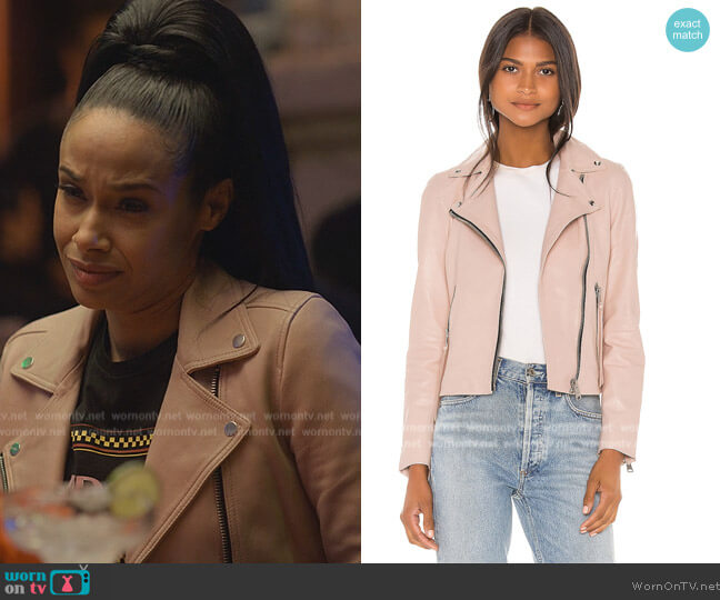 All Saints Dalby Leather Biker Jacket worn by Shanelle Tucker (Shannon Kane) on Reasonable Doubt