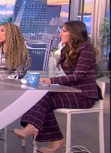 Alyssa’s purple plaid blazer and pants on The View
