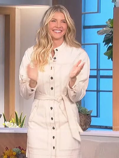 Amanda’s denim tie waist dress on The Talk