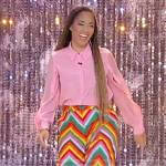 Amanda Seales chevron print pants on Tamron Hall Show