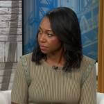 Amanda Warren’s green leather panel dress on CBS Mornings