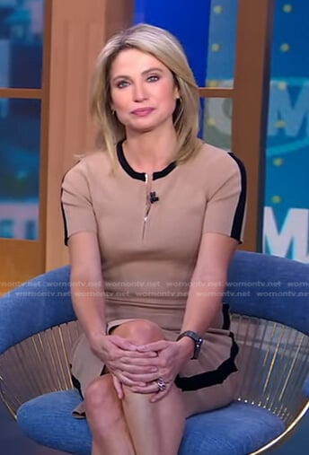 Amy’s beige contrast trim knit dress on Good Morning America