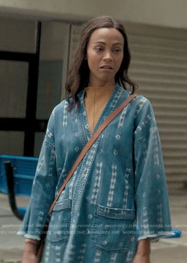 Amy’s printed denim wrap jacket on From Scratch