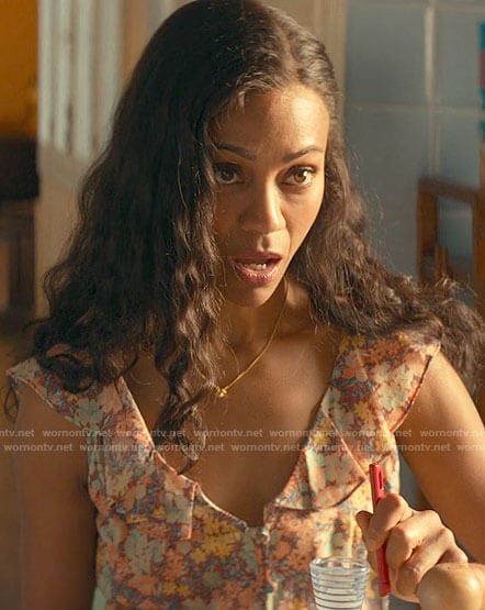 Amy’s floral ruffled dress on From Scratch