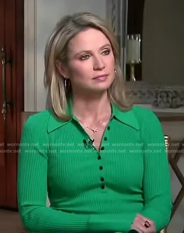 Amy’s green ribbed polo top on Good Morning America